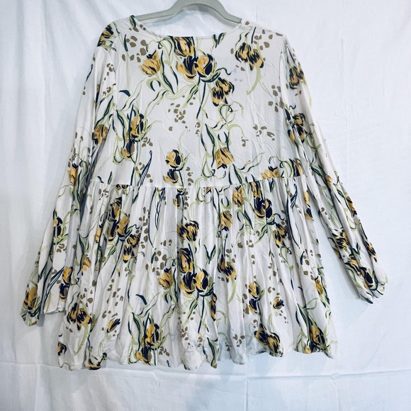 Free People Blouse Womens Medium Multicolor Floral Boho V Neck Tunic Top - Picture 10 of 12
